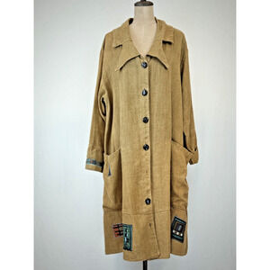 Vintage 90's BLUE FISH Chartreuse Hemp Long Jacket Art To Wear One Size #5-0156